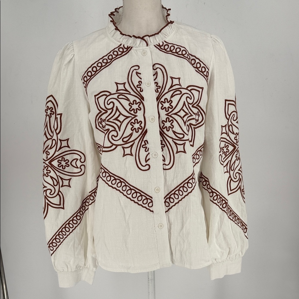 NWT &merci Western Embroidered Top In White SIZE M - Picture 7 of 11